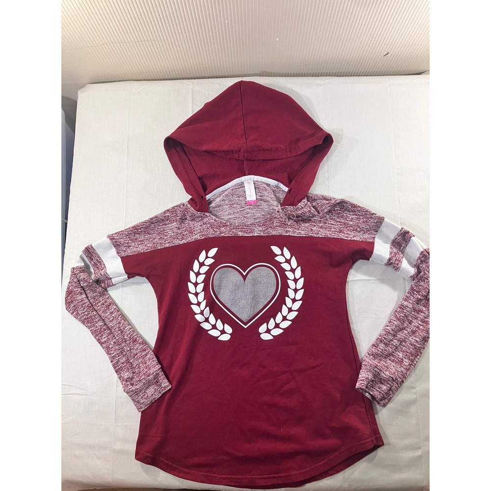 No‎ Boundaries Womens XS Burgundy Heart Graphic Hoodie Long Sleeve Pullover